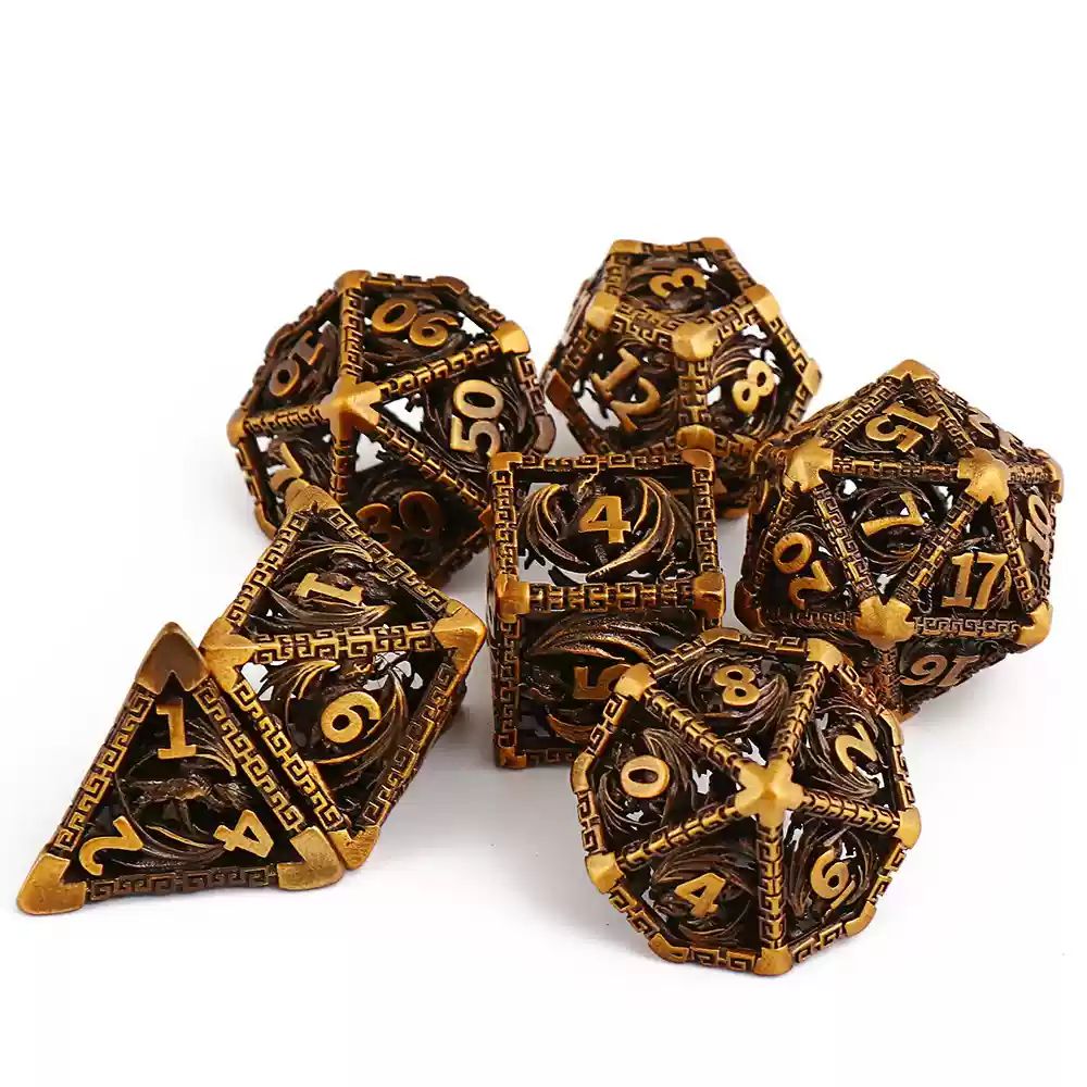 Wyvern Aztec Metal Dice Set – Bronze or Brass Highlights