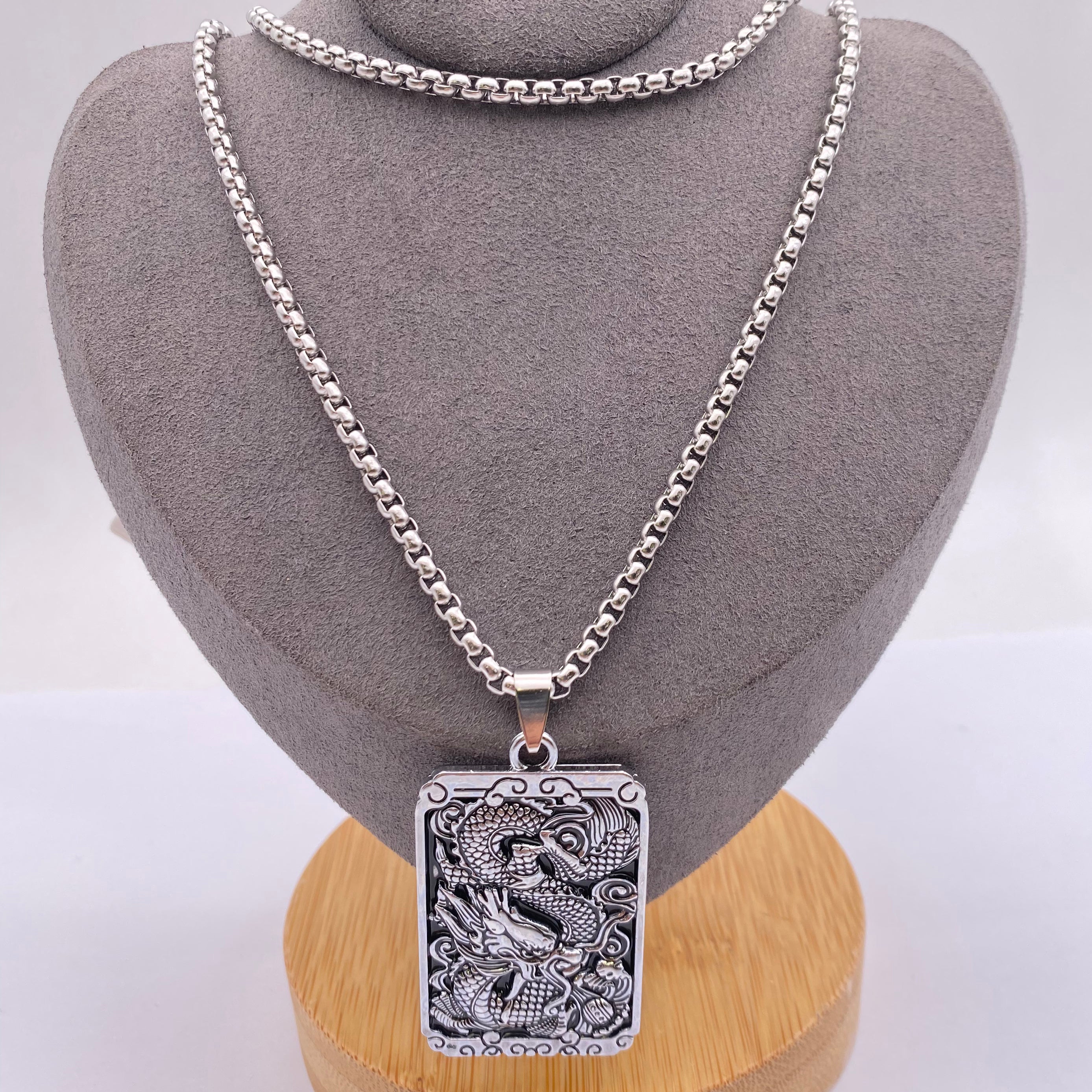 Stainless Steel Chinese Dragon Rectangular Pendant and chain – Dragon ...