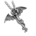 Silver-tone dragon sword necklace featuring spread wings and coiled dragon