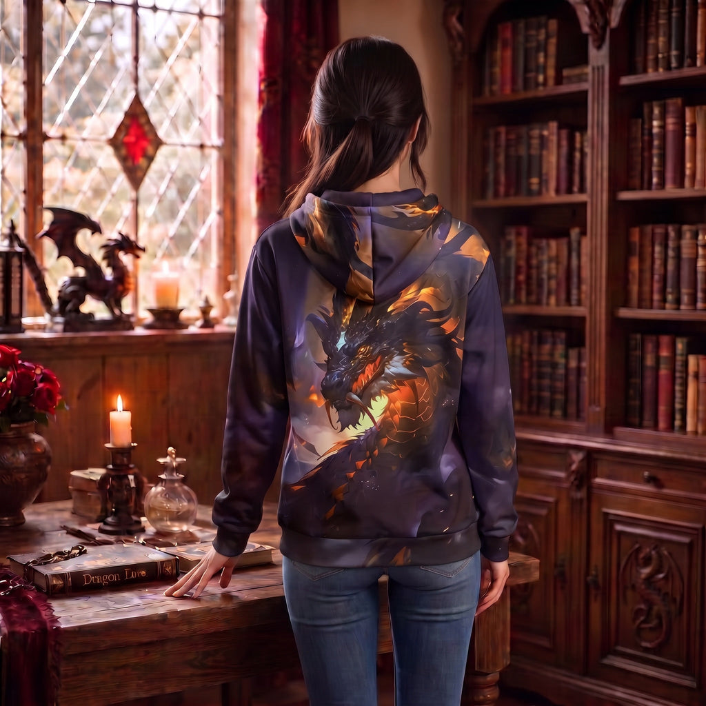 Infernal Dragon Hoodie Female Model Back