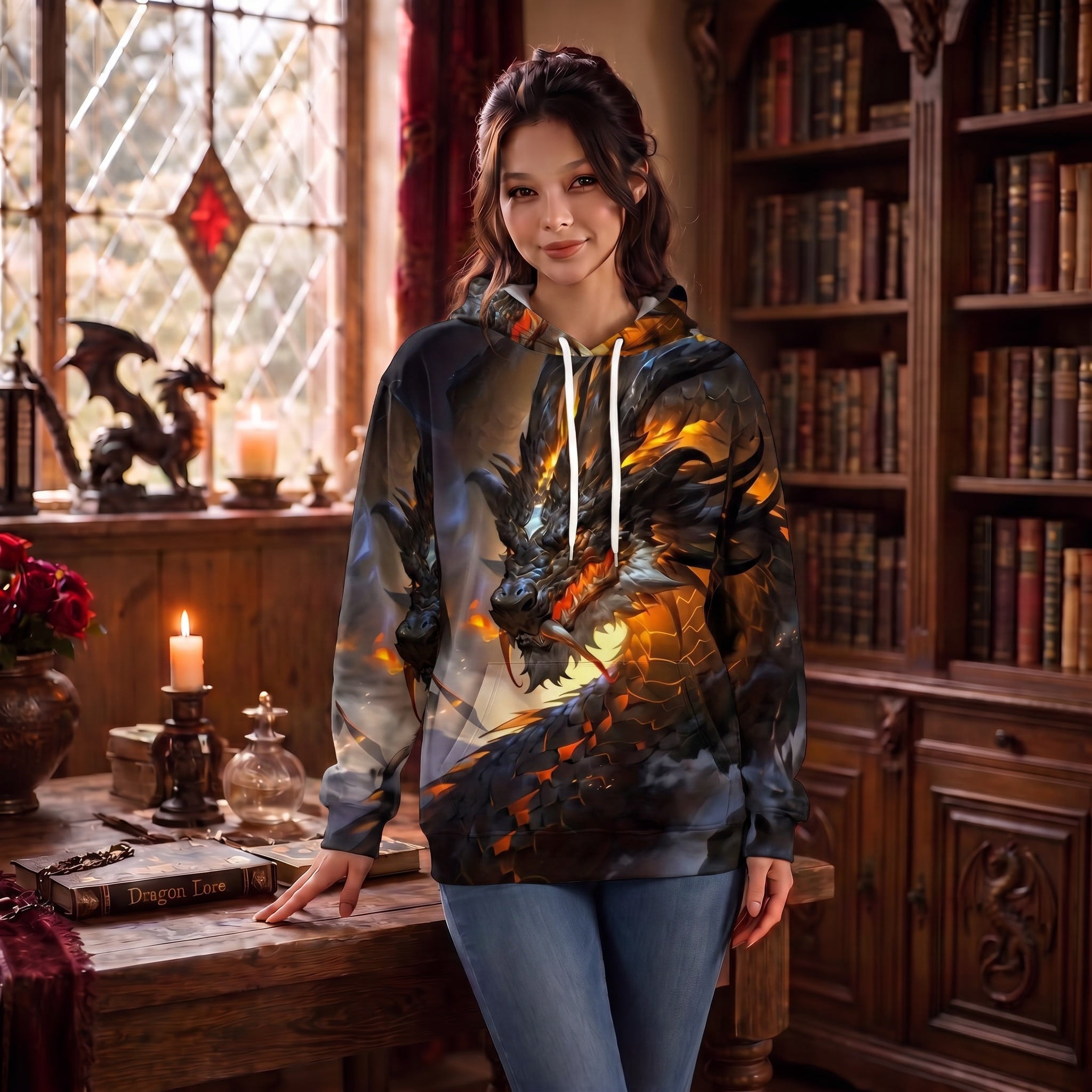 Infernal Dragon Hoodie Female Model Front