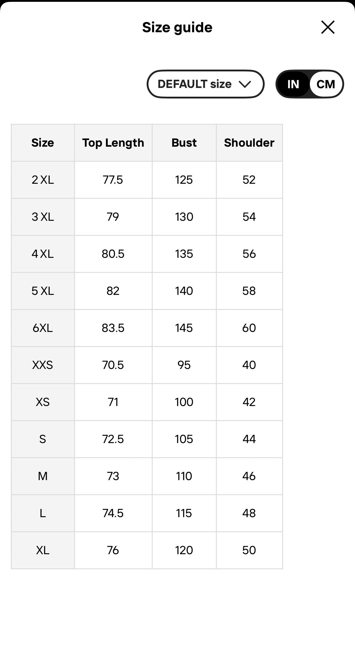 Infernal Dragon Hoodie Size Guide Centimetres