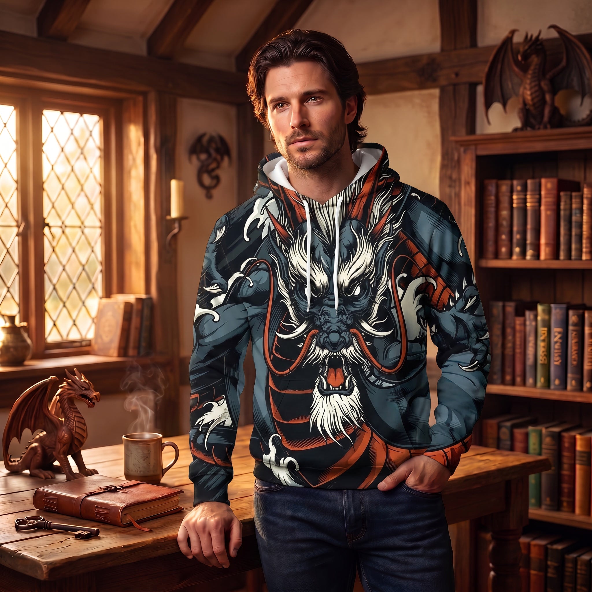Eastern Dragon Hoodie Male Model Front