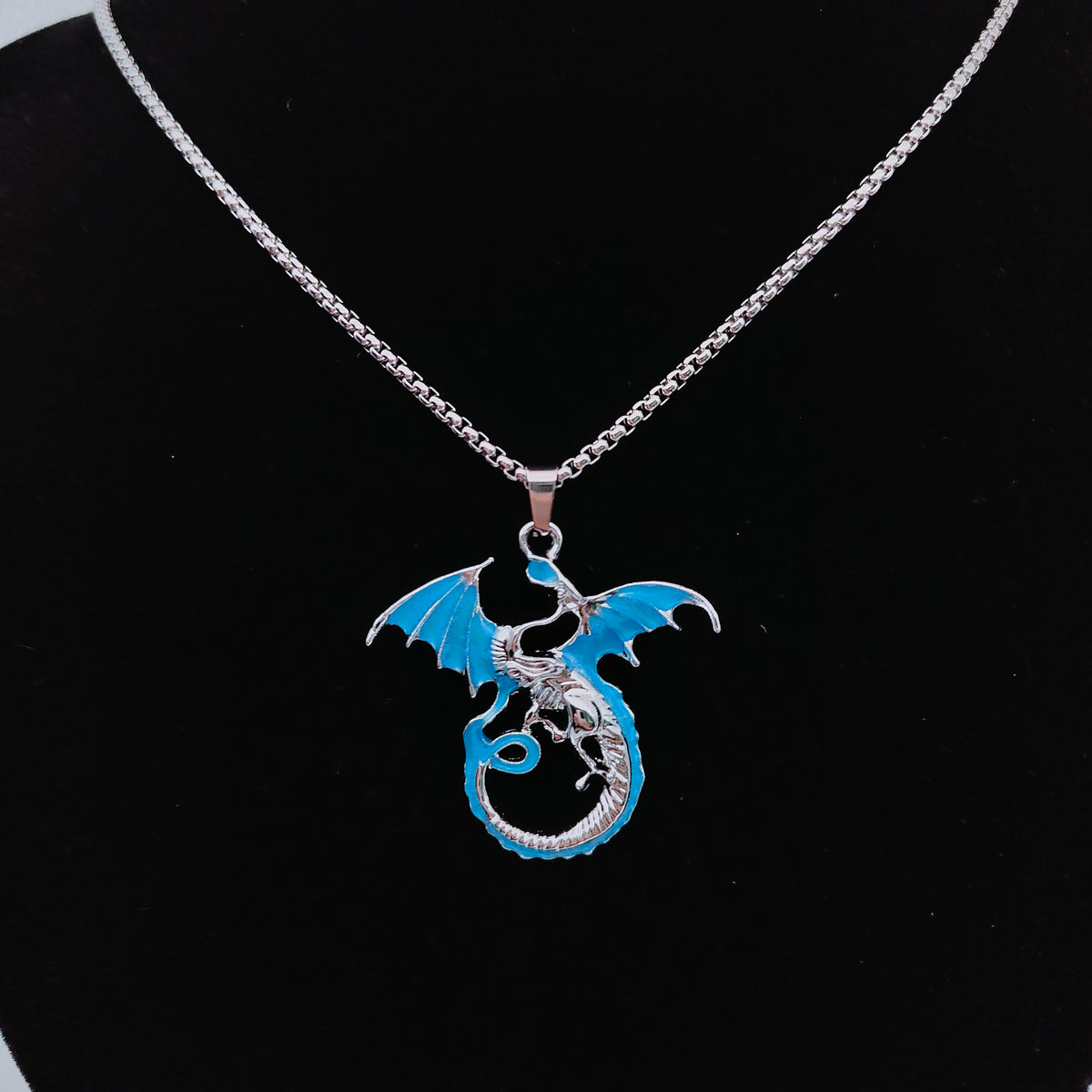Blue flying dragon alloy necklace with spread wings