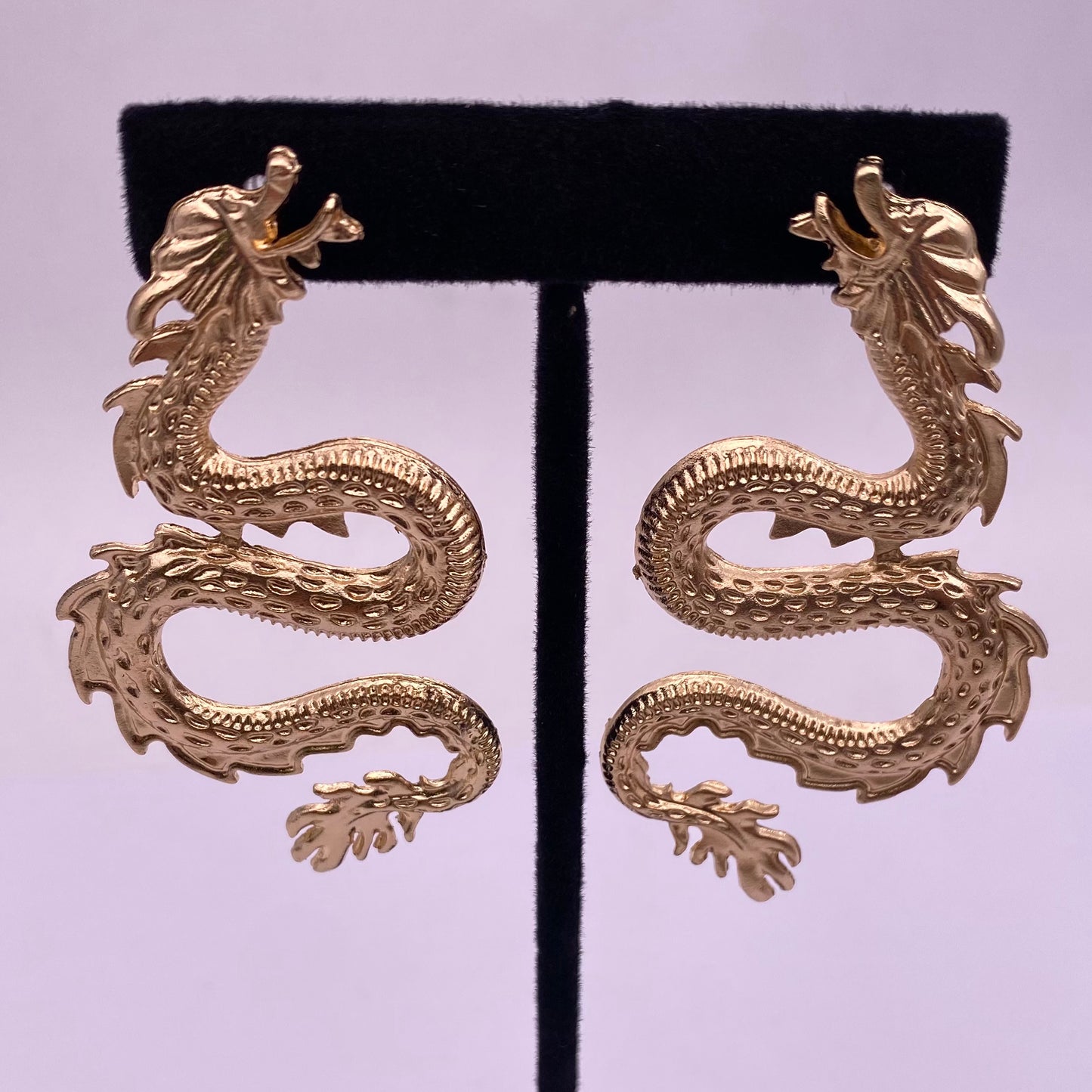 Gold Chinese Dragon Serpent Ear Rings