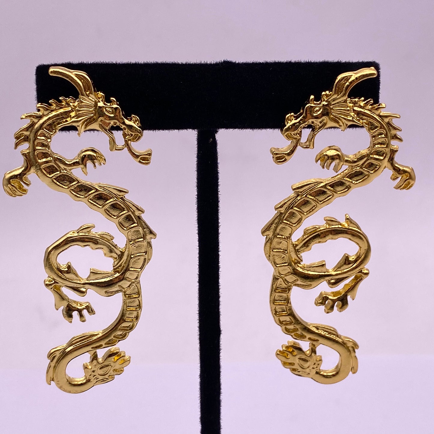 Gold Chinese Dragon Serpentine Ear Rings