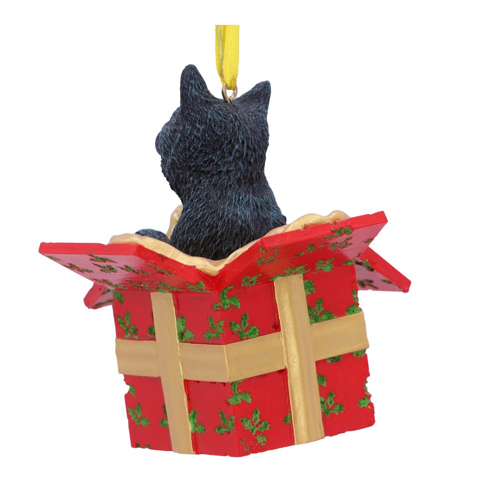 Back view of Lisa Parker Present Cat hanging ornament