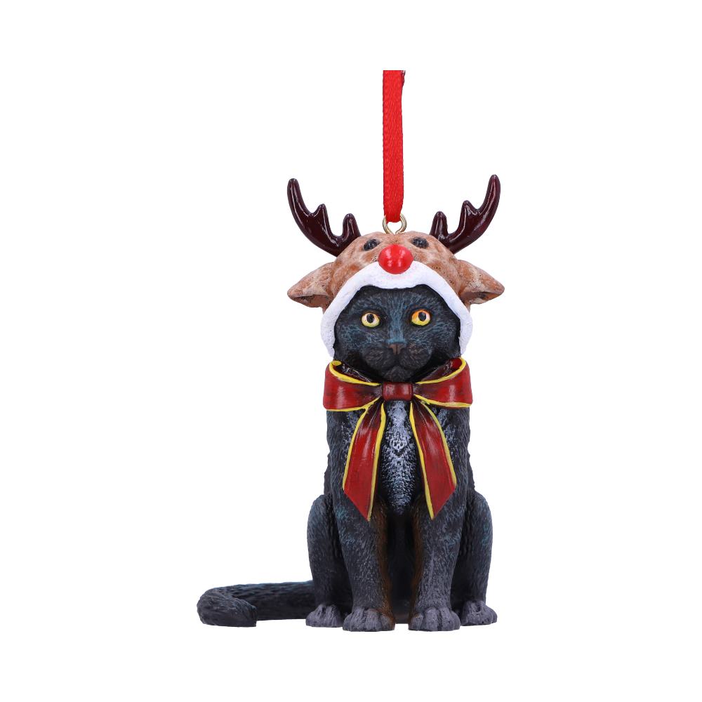 Lisa Parker Reindeer Cat 9cm hanging ornament with black cat wearing reindeer hat