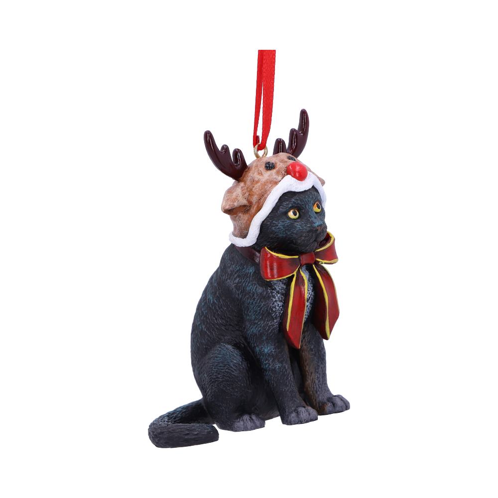 Side view of Lisa Parker Reindeer Cat hanging ornament