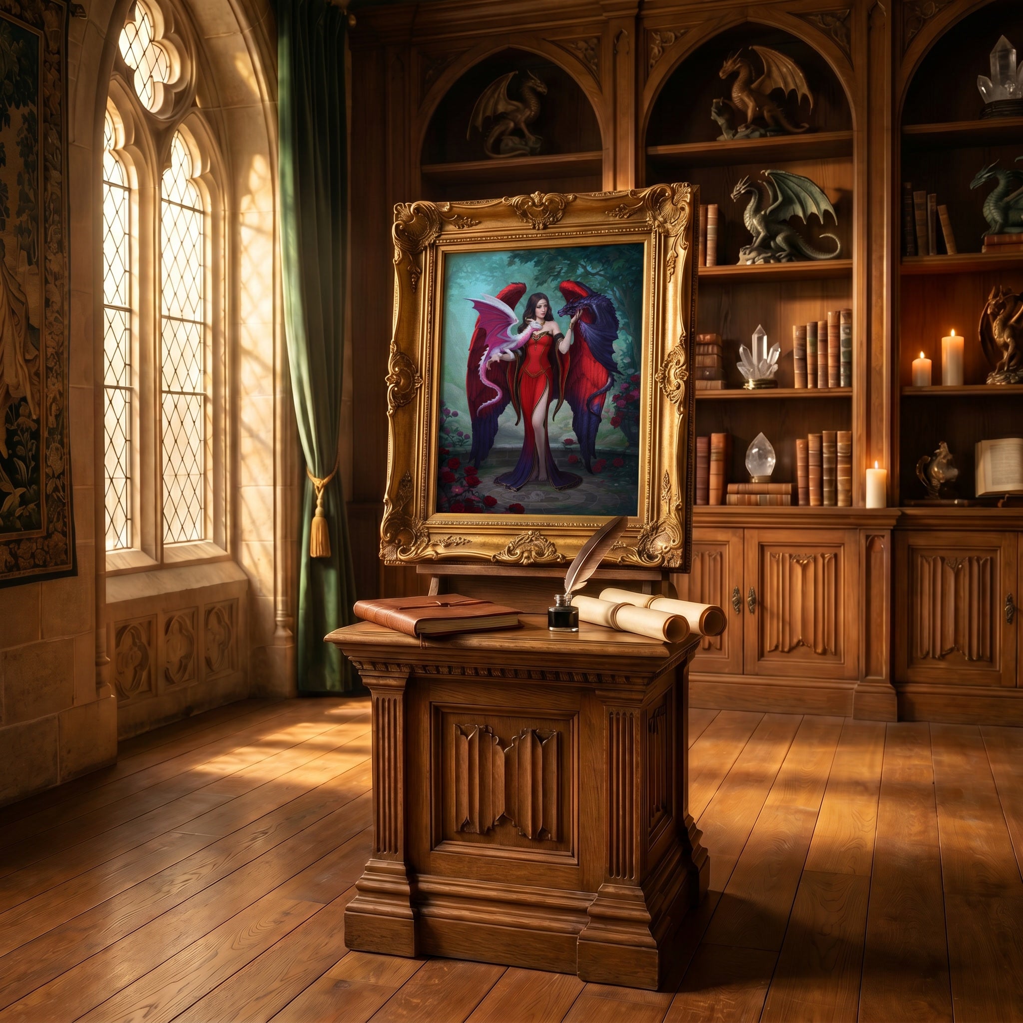 Fantasy gallery display featuring the dramatic dragon and fantasy artwork of acclaimed artist James Ryman.