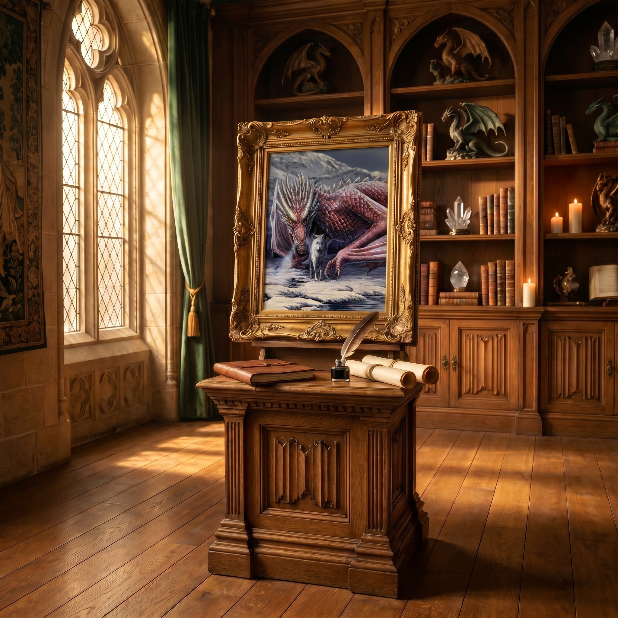 Fantasy gallery display featuring the magical wildlife and fantasy artwork of celebrated artist Lisa Parker.