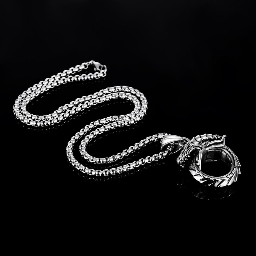 Ouroboros Dragon Eating Tail Stainless Steel Pendant and Chain