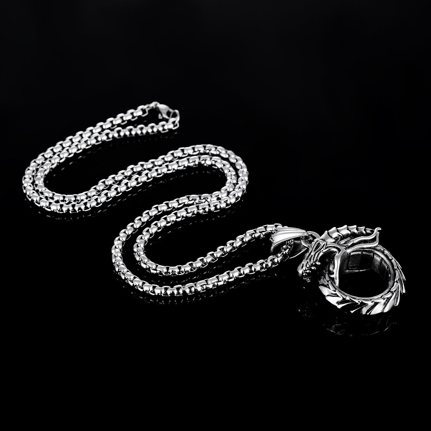 Ouroboros Dragon Eating Tail Stainless Steel Pendant and Chain