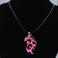 Pink tribal flame dragon necklace featuring intricate swirling dragon design