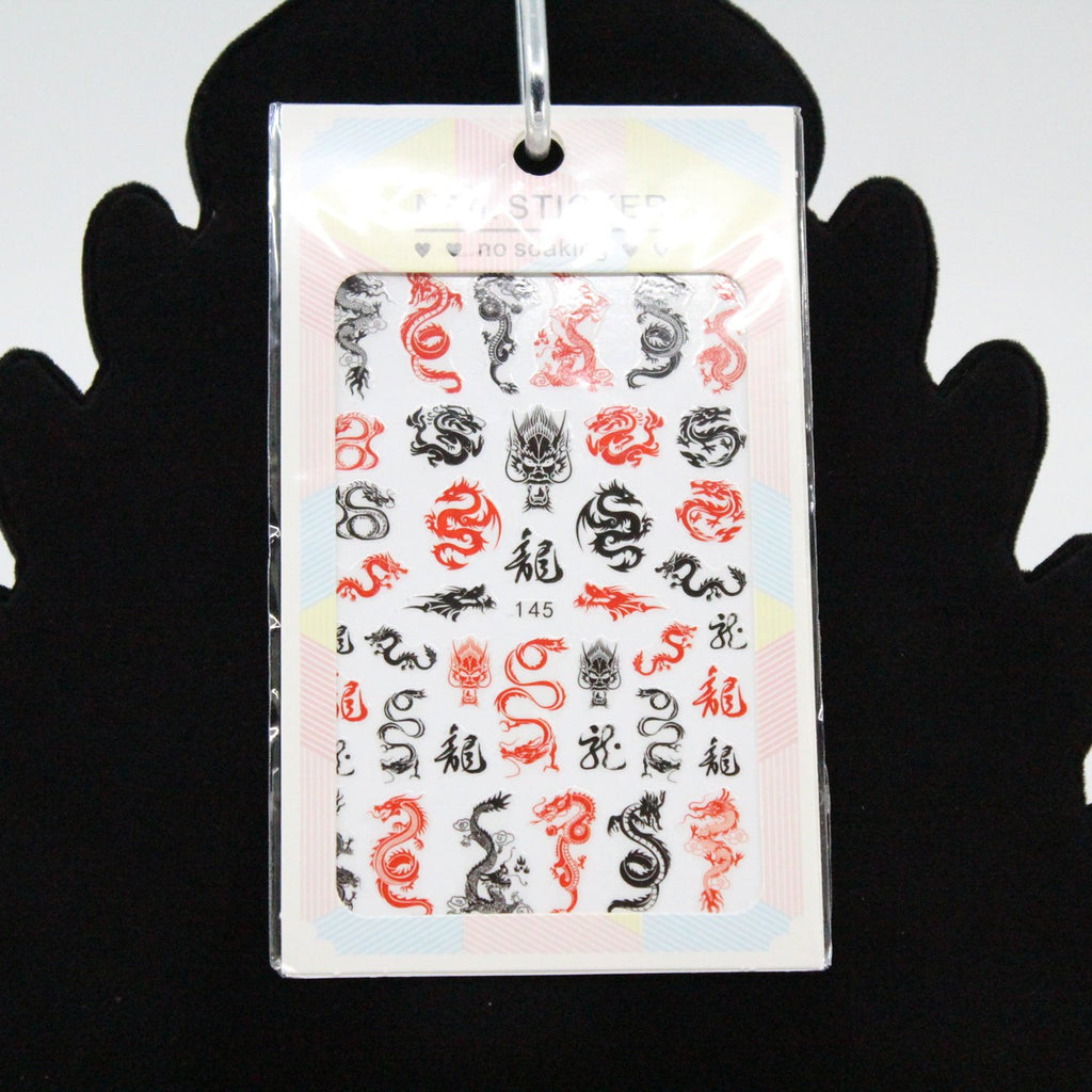 Finger Nail Art Tribal Chinese Dragon Stickers Red/Black