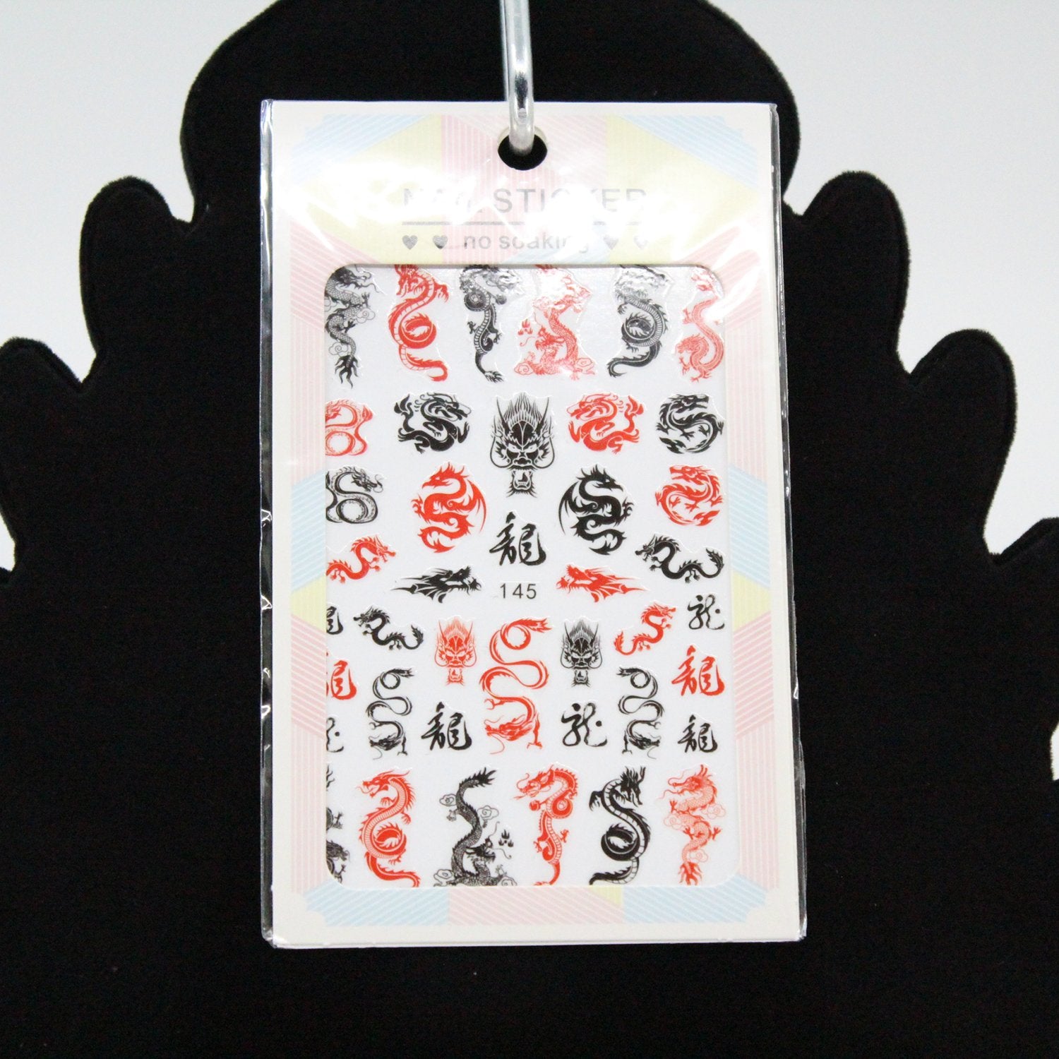 Finger Nail Art Tribal Chinese Dragon Stickers Red/Black