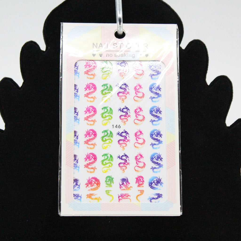Finger Nail Art Tribal Chinese Dragon Stickers Rainbow
