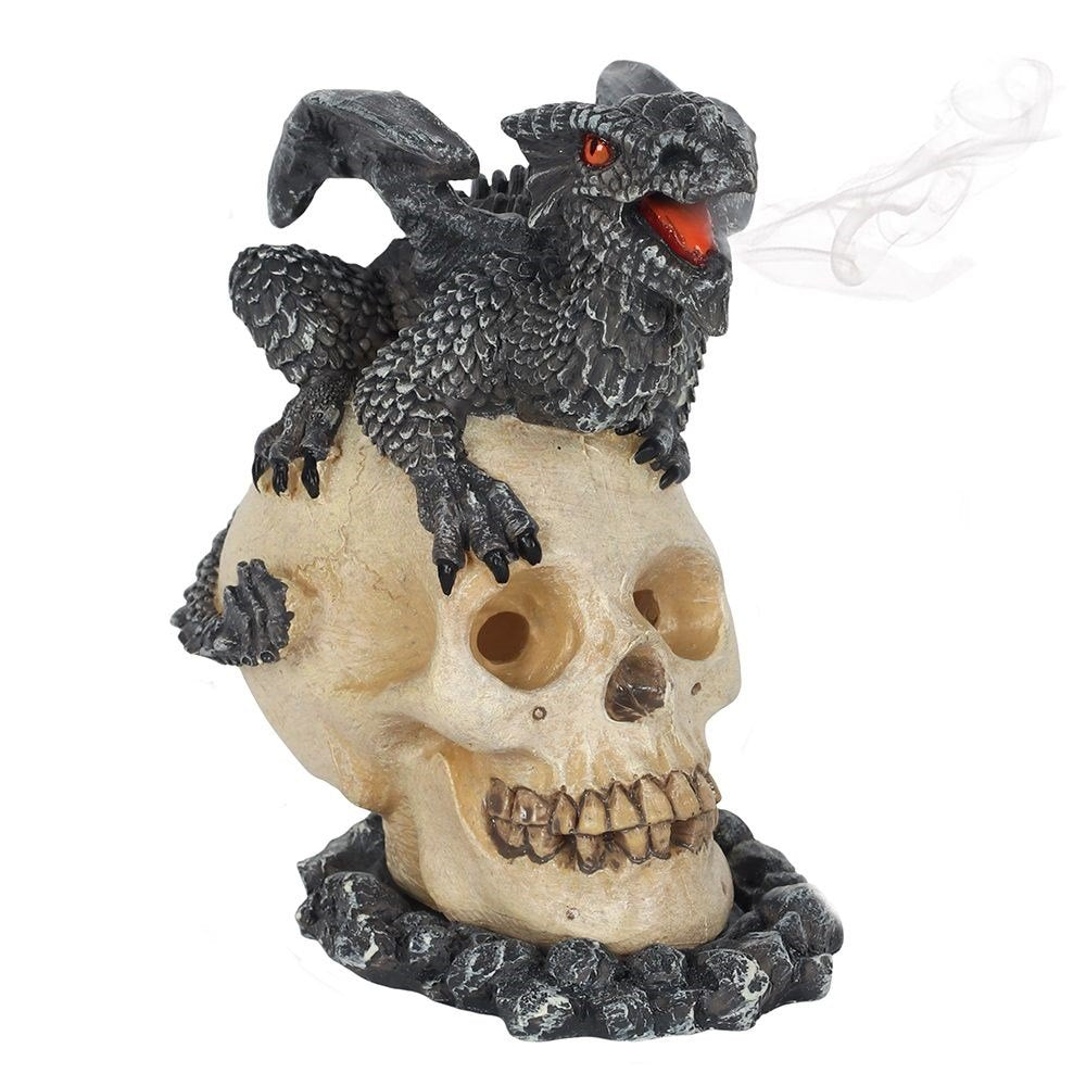Black Dragon and Skull Incense Burner by Anne Stokes