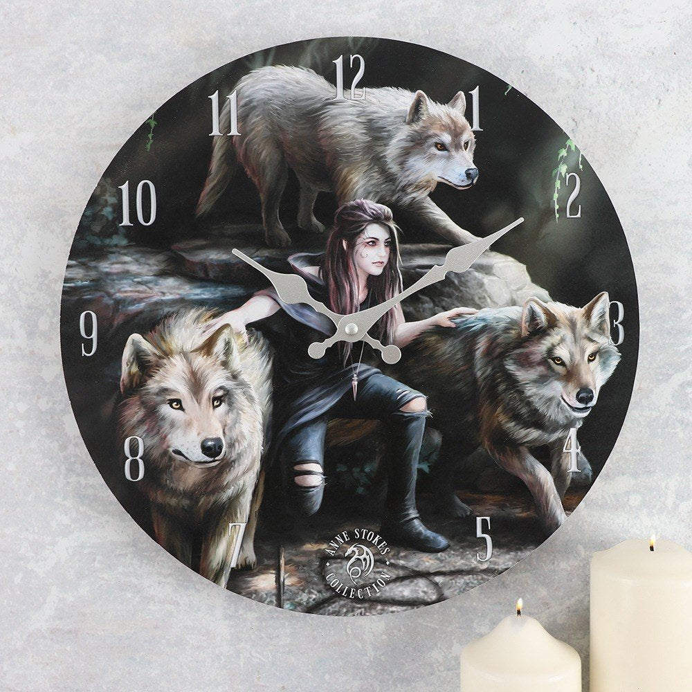 Power of Three Wolf Wall Clock by Anne Stokes