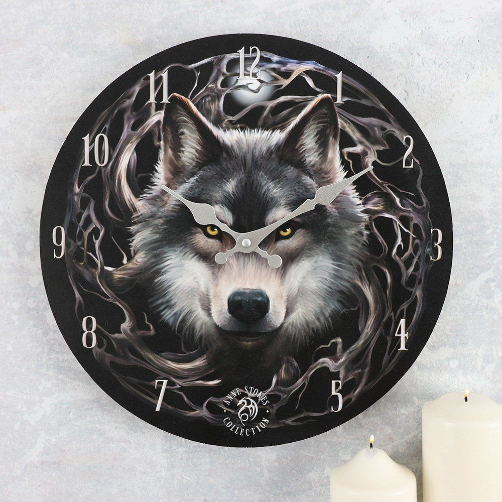 Night Forest Wolf Wall Clock by Anne Stokes