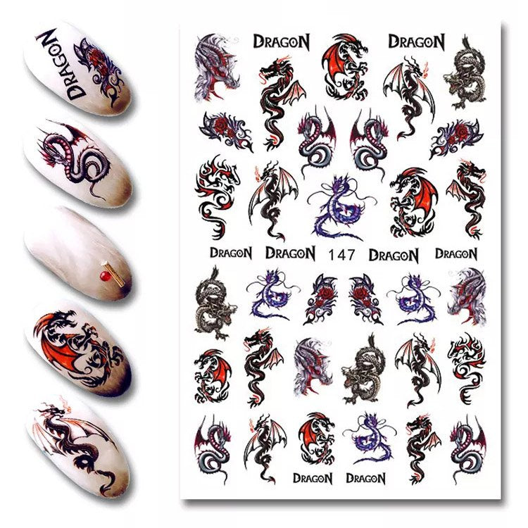 Finger Nail Art Gothic Tribal Chinese Dragon Stickers