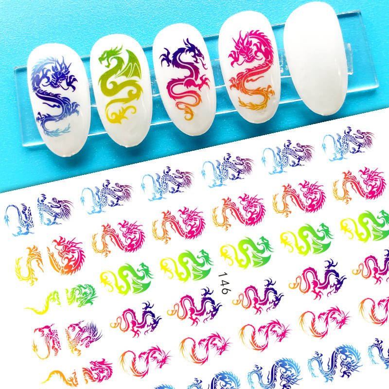 Finger Nail Art Tribal Chinese Dragon Stickers Rainbow