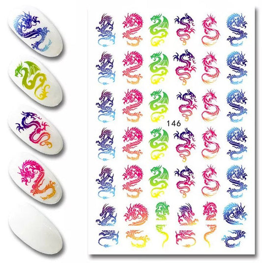 Finger Nail Art Tribal Chinese Dragon Stickers Rainbow