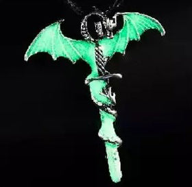 Green glowing dragon sword pendant