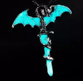 Light blue glowing dragon sword pendant