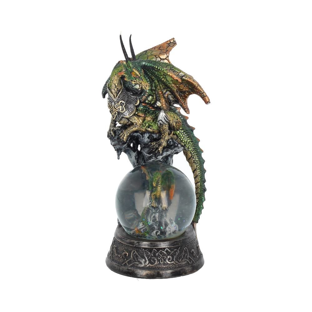 Protection Everlasting Snow Globe Fantasy Green Dragon and Dragonling Figurine