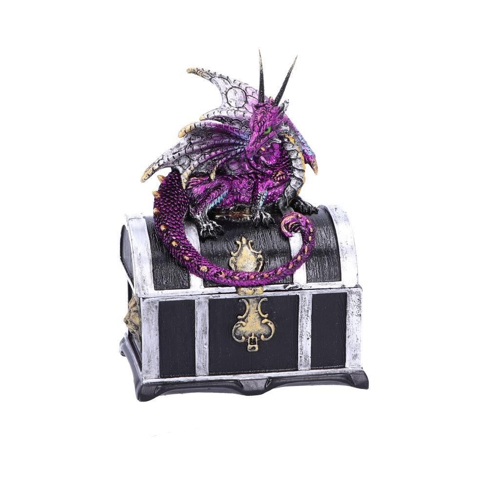 Reptilian Riches Dragon Sitting on a Treasure Chest Storage Box