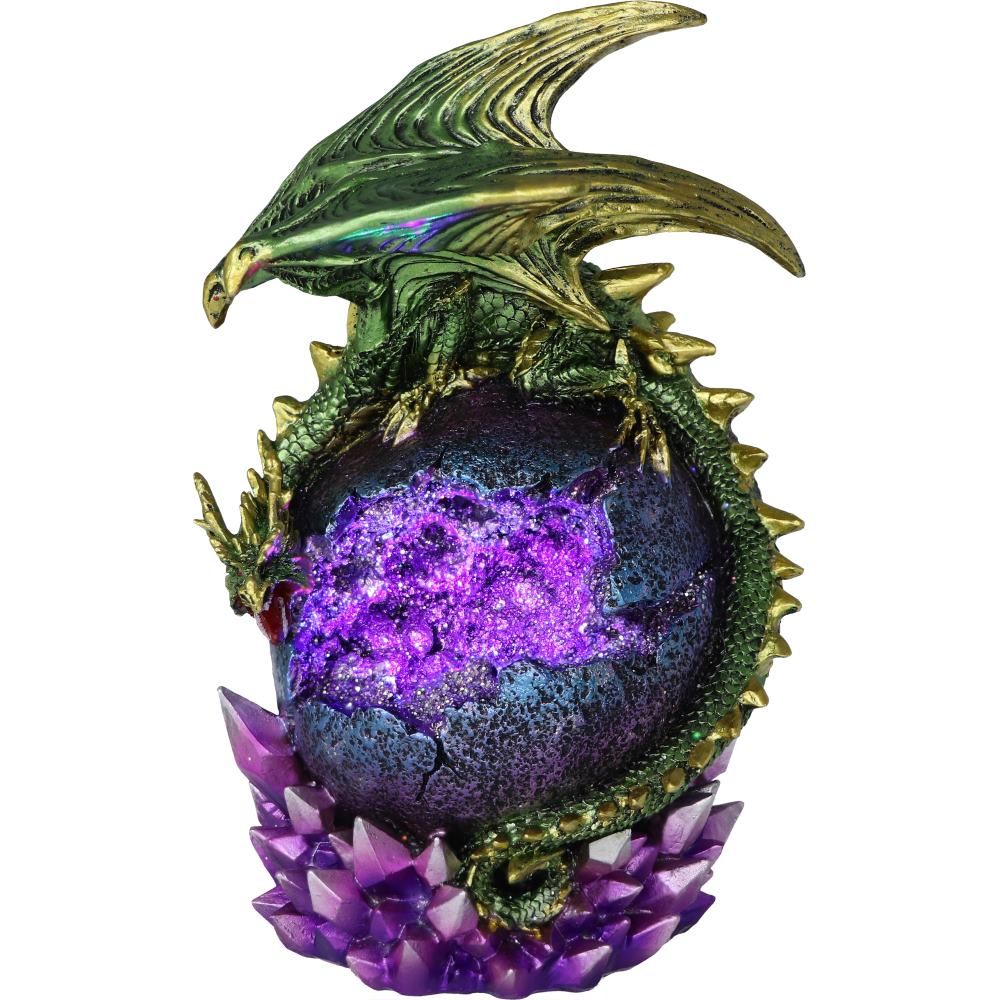 Guardian of the Glow Green Dragon Purple Geode Crystal Figurine 21cm