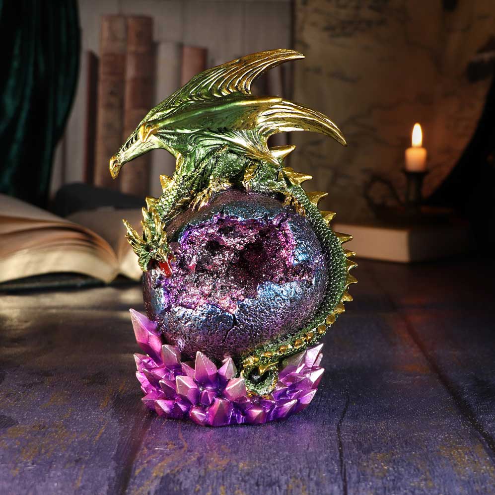 Guardian of the Glow Green Dragon Purple Geode Crystal Figurine 21cm